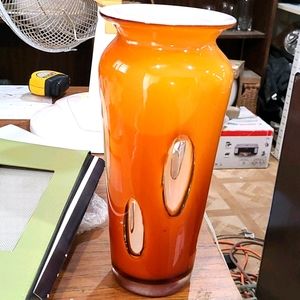 Orange Glass Vase with Crazy Engraved cuts design